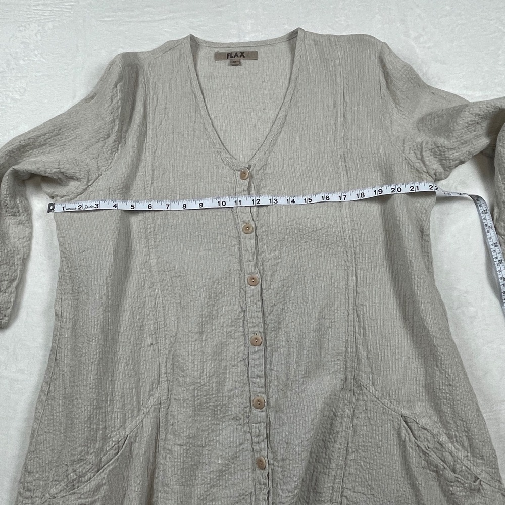 Flax Womens 100% Linen Button Front Tunic Top Beige Oatmeal Lagenlook Pockets M - Picture 6 of 9